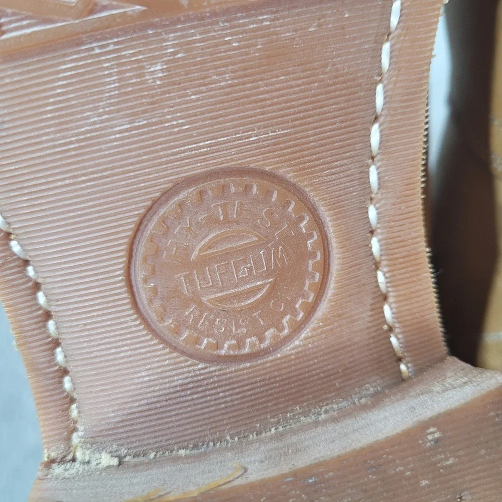 Vintage HY-TEST Mens 12 Tan Anchor Flange Leather Steel Toe Side Zip Boots H732